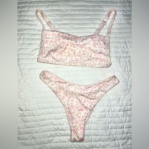 Pink and white animal print bikini